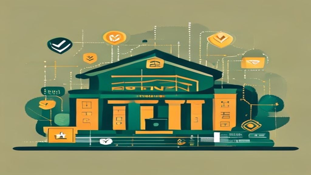Illustration of secure financial infrastructure with compliance shields and data protection