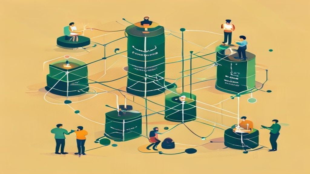 Illustration of four interconnected service pillars with people collaborating