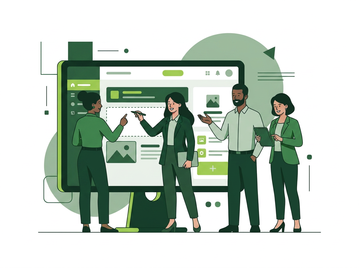 Marketing team collaborating on content in a shared CMS workspace
